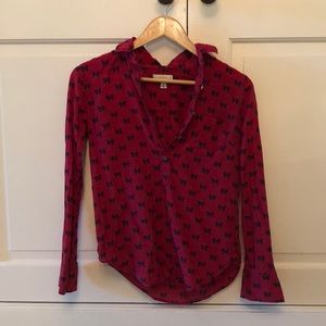 jcrew red blouse with black bows